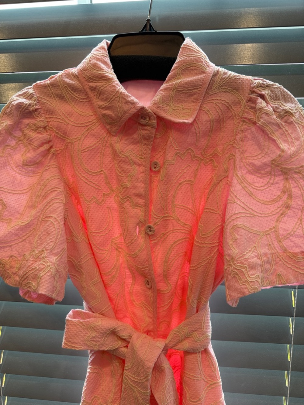 Pink Textured Tie-Waist Shirt Dress - Picture 3 of 3